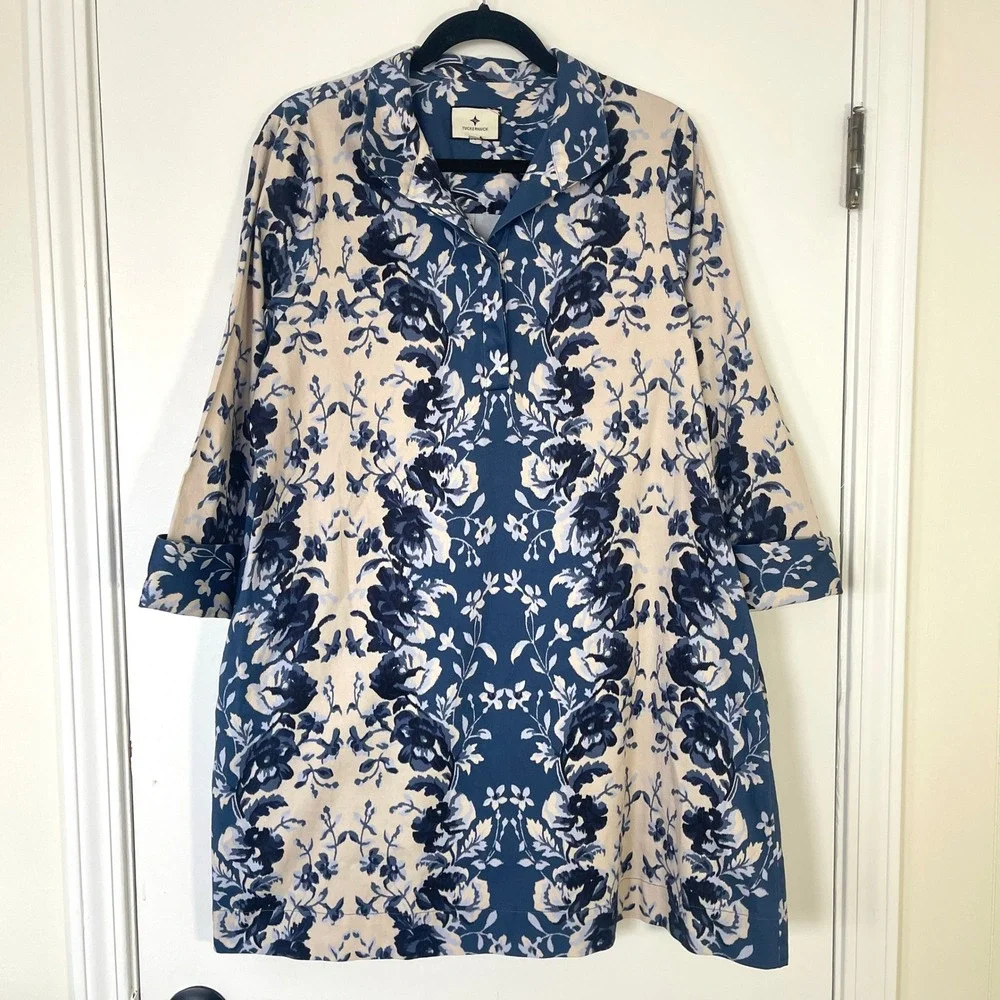 Tuckernuck NWOT Indigo Reflection Stretch Cotton Megan Dress Women's Size XL - Picture 3 of 11